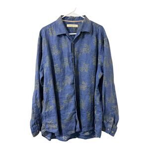 Tommy Bahama XL Men's 100% Linen Blue Casual Long Sleeve Button Down Shirt